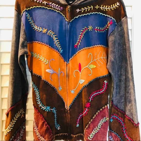 Boho Embroidered Zip Up Jacket Handmade in Nepal - Picture 2 of 6